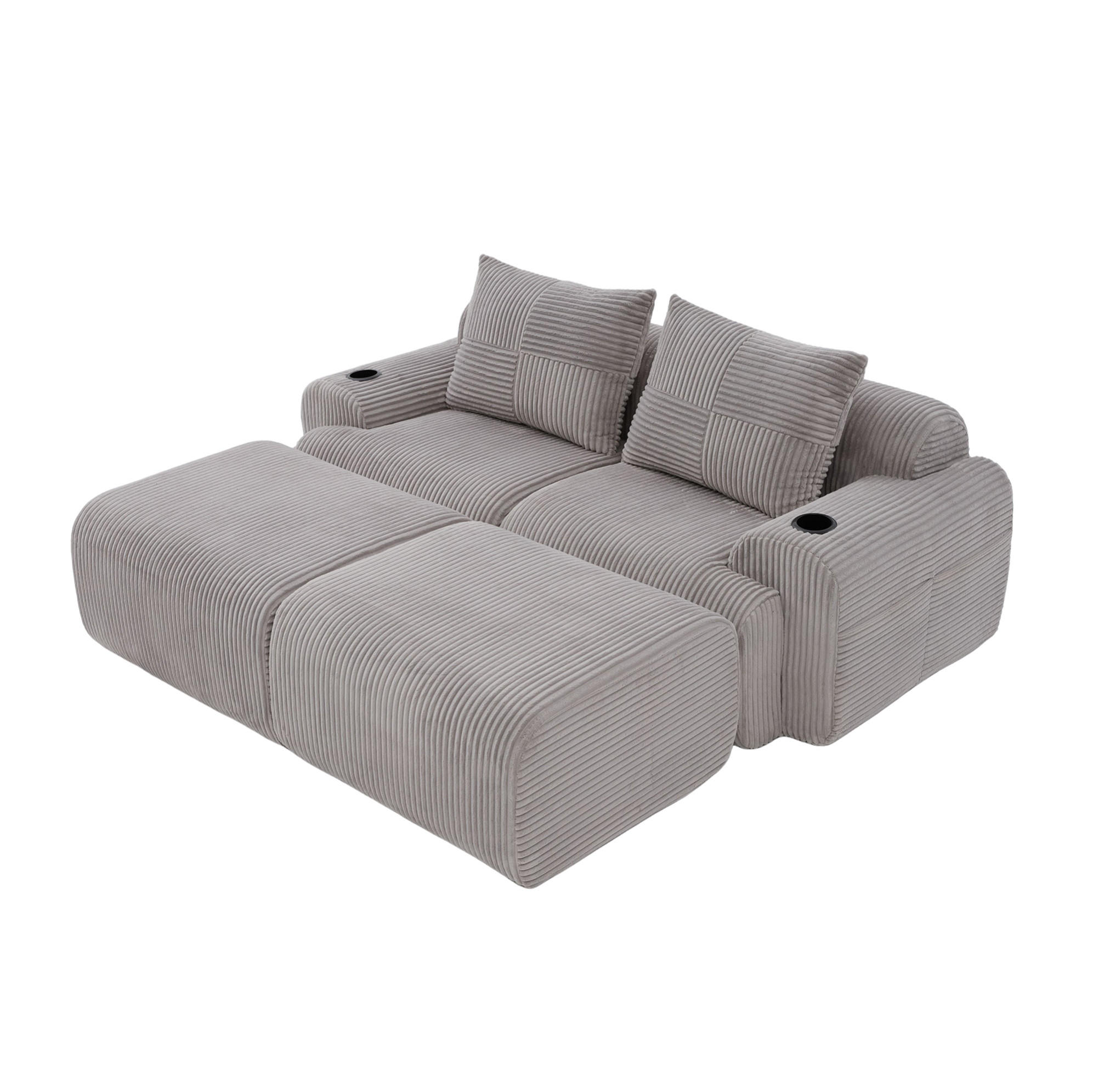 SOFA Modulares 200/174/80 cm in Hellgrau mit Cupholder und Seitentasche - Hellgrau, Textil (174/80/200cm) - Flora Grace