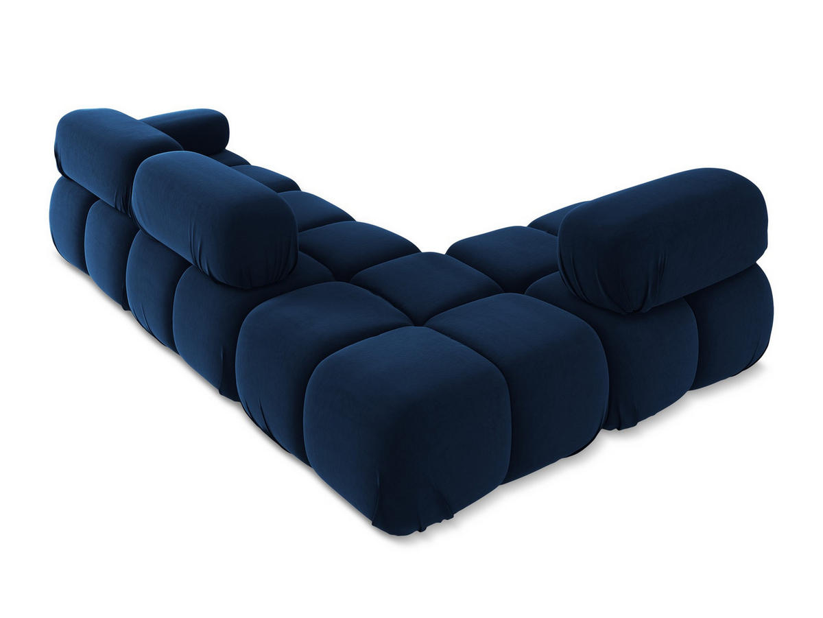 ECKSOFA Links Samt Stoff Blau - Blau/Schwarz, Kunststoff/Textil (190/285cm) - Makamii