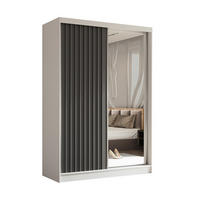 SCHWEBETÜRENSCHRANK LAMELLO 150/216/61 cm 2-türig mit Spiegel Weiß - Weiß/Grau, Holzwerkstoff (150/216/61cm) - MASSENO