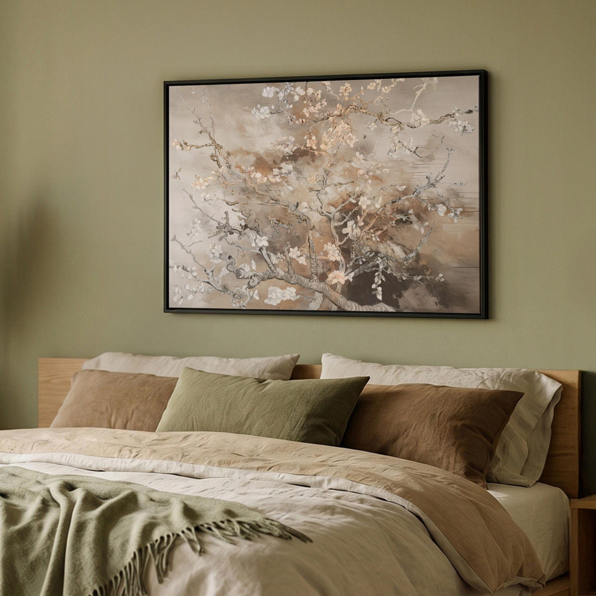 LEINWAND Bilder mit Rahmen - Mandelblüte - Kunst - Van Gogh - Beige - Abstrakt - 100x70 - Braun, Textil (100/70cm) - MuchoWow