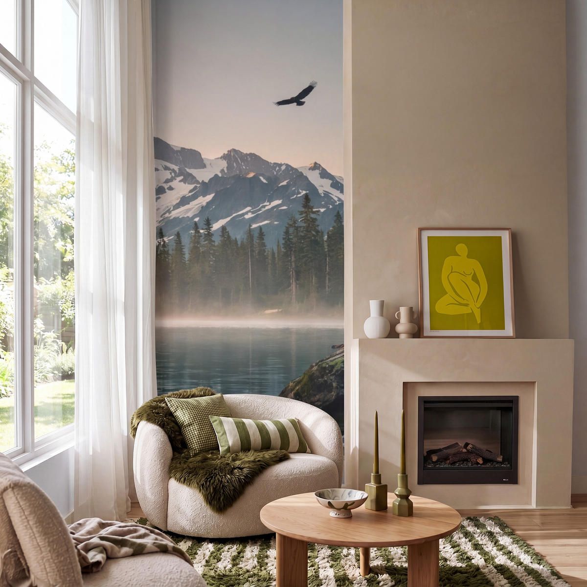 TAPETE - Berge - Wasser - Bäume - 100x240 cm - Multicolor, Papier (100/240cm) - OnlyWow