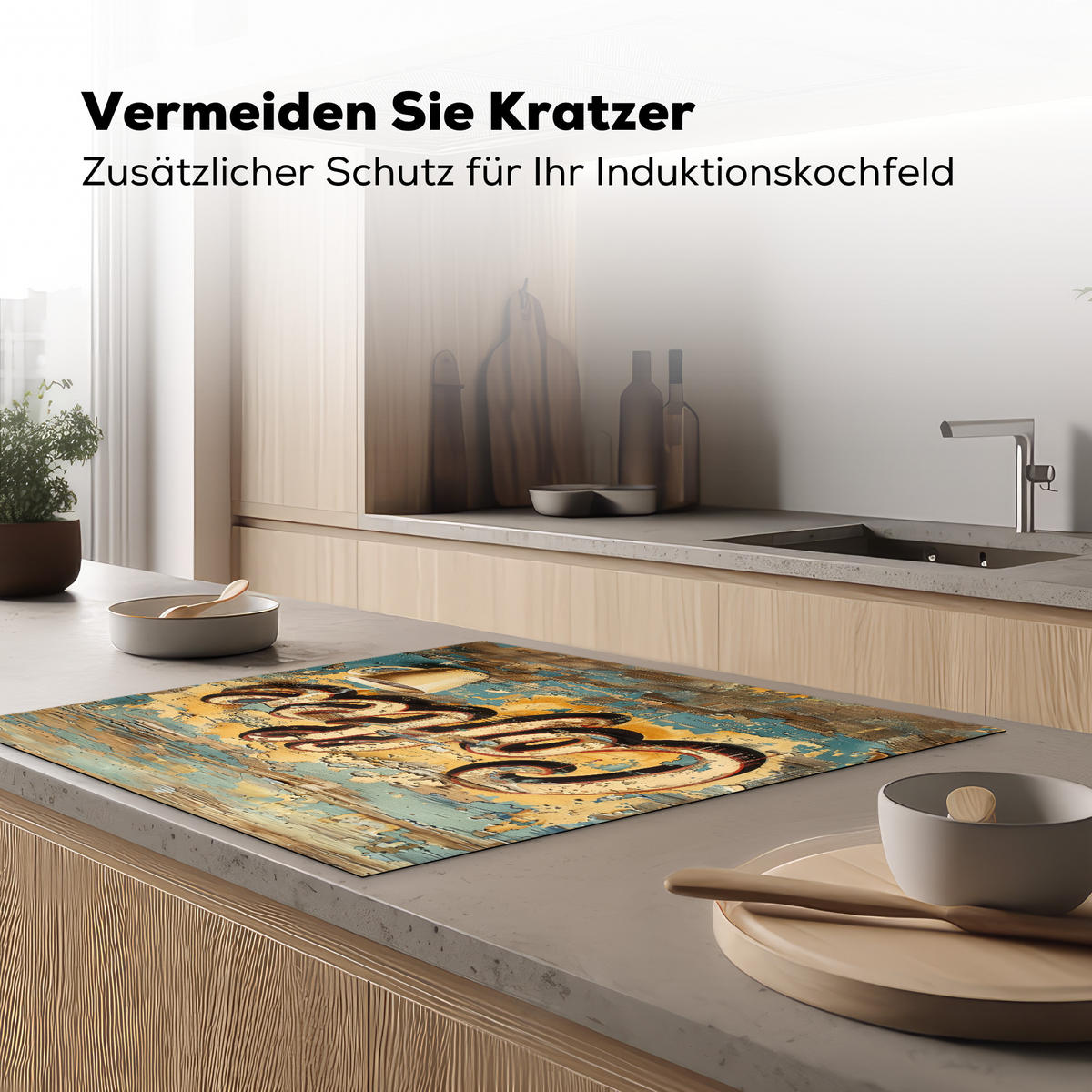 HERDABDECKPLATTE Kaffee - Vintage - Braun - Tasse Induktionsmatte 78x78 cm - Teakfarben, Kunststoff (78/78/0.2cm) - MuchoWow