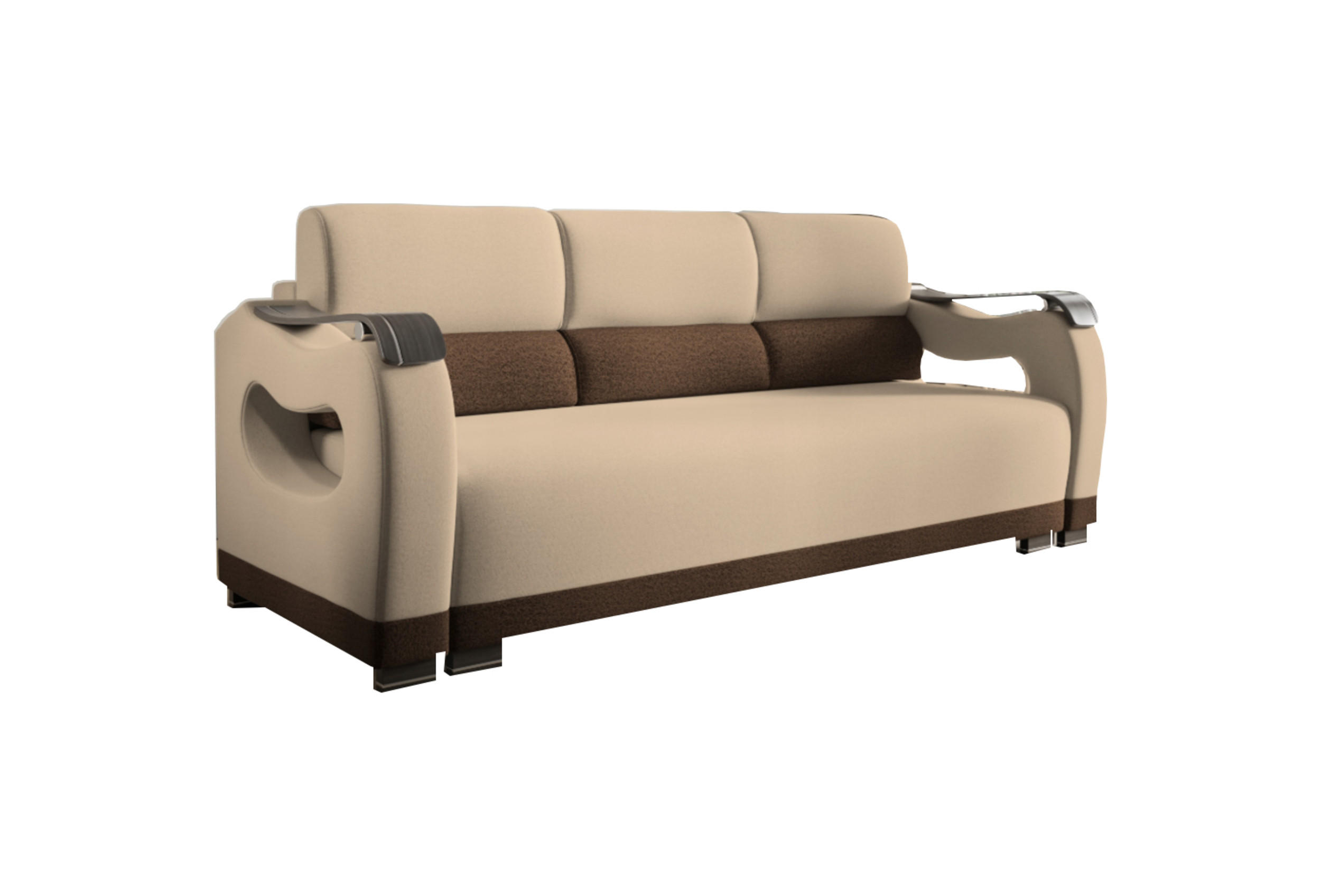 SCHLAFSOFA - Bettsofa Muscari II - Beige + Braun (Loca 12 + Loca 03) - Braun, Holz (227/90/92cm) - Möblo
