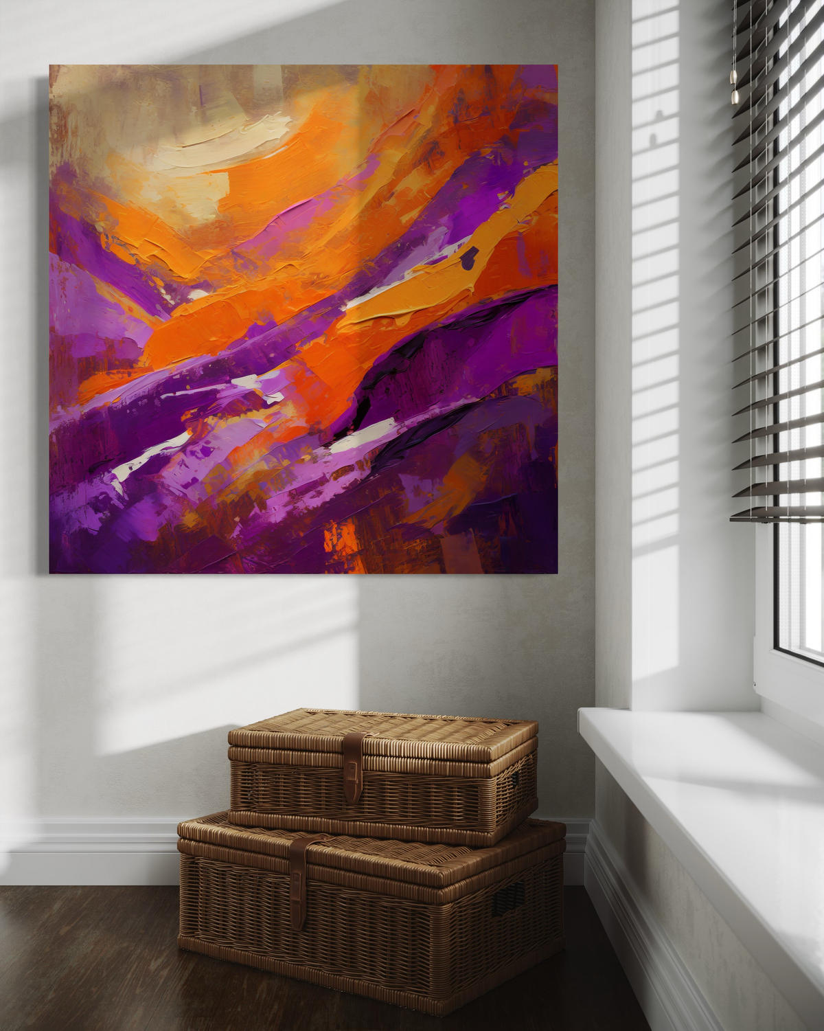 WANDBILD gemalte abstraktion lila - Lila, Textil (50/50cm) - Feeby