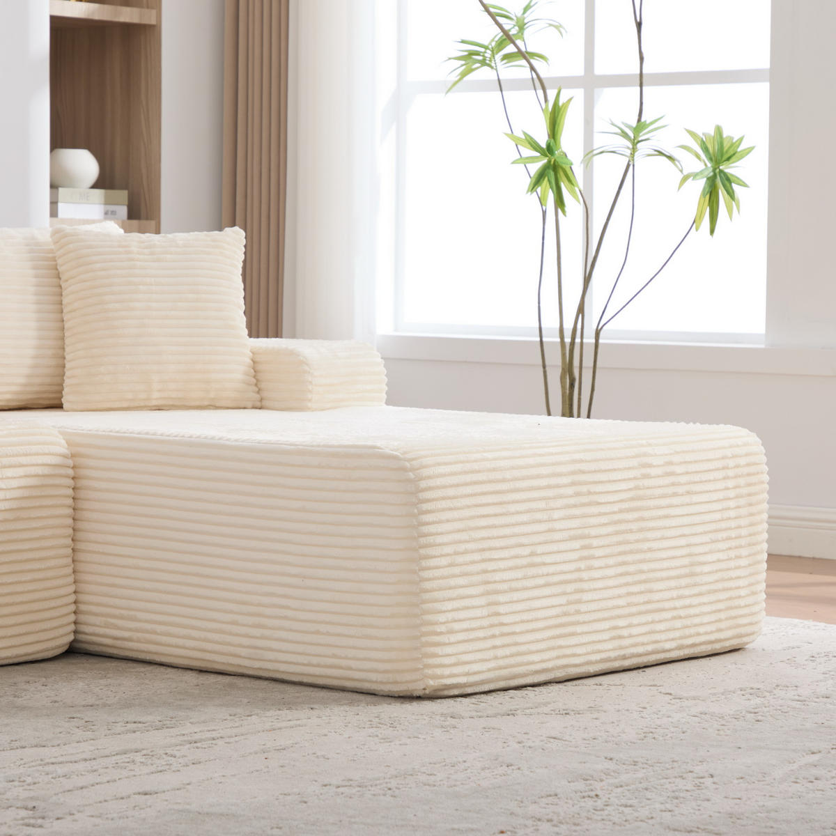 ECKSOFA 272/174/74.5 cm Elfenbein mit rutschfestem Boden - Ecru, Textil (174/74.5/272cm) - Oxeza