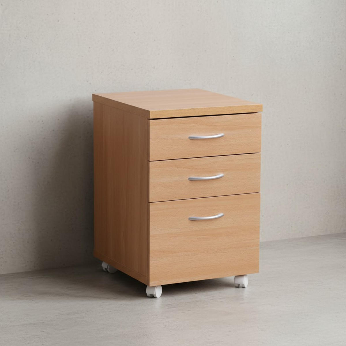 ROLLCONTAINER – Buche, 60 cm hoch, 3 Schubladen, Aluminiumgriffe, Rollen - Braun/Weiß, Holz/Kunststoff (45/60/40cm) - KADIMA DESIGN