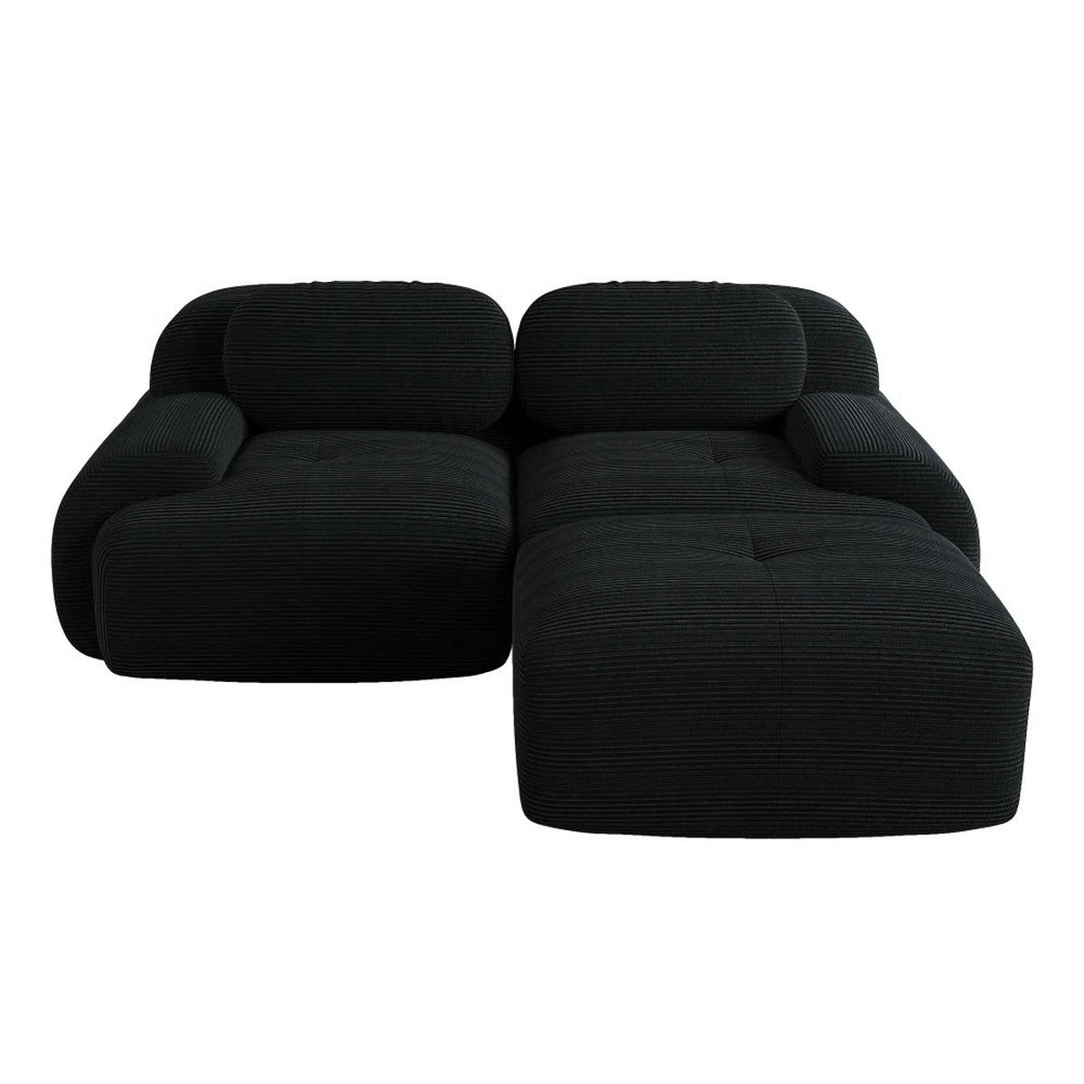 ECKSOFA aus weichem Kordelstoff, modular kombiniert mit gebogenen Armlehnen, Schwarz - Schwarz, Textil (208/70/178cm) - Kaket