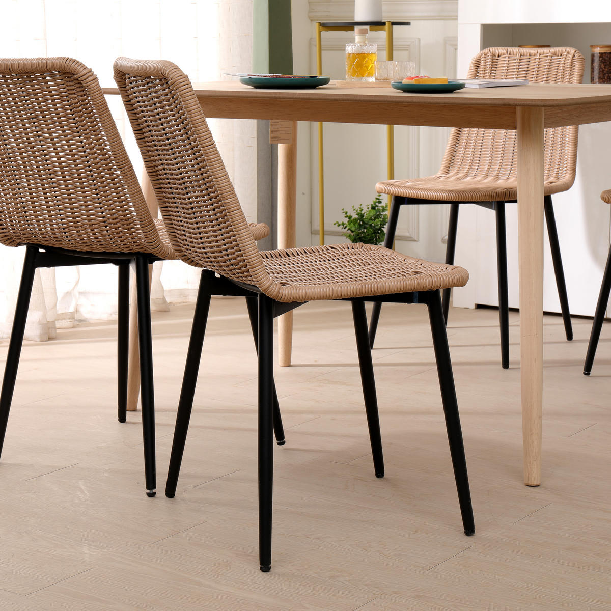 STUHL 4er-Set Rattan Braun - Braun, Metall (43/83/47cm) - Nordlys