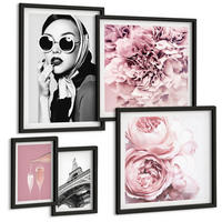 BILDER SET 5er Set - 50x50 cm & 20x30 cm & 40x60 cm Schwarzer Rahmen - Porträts, Eiffelturm-Slogans - Schwarz, Kunststoff (40/60cm) - TULUP