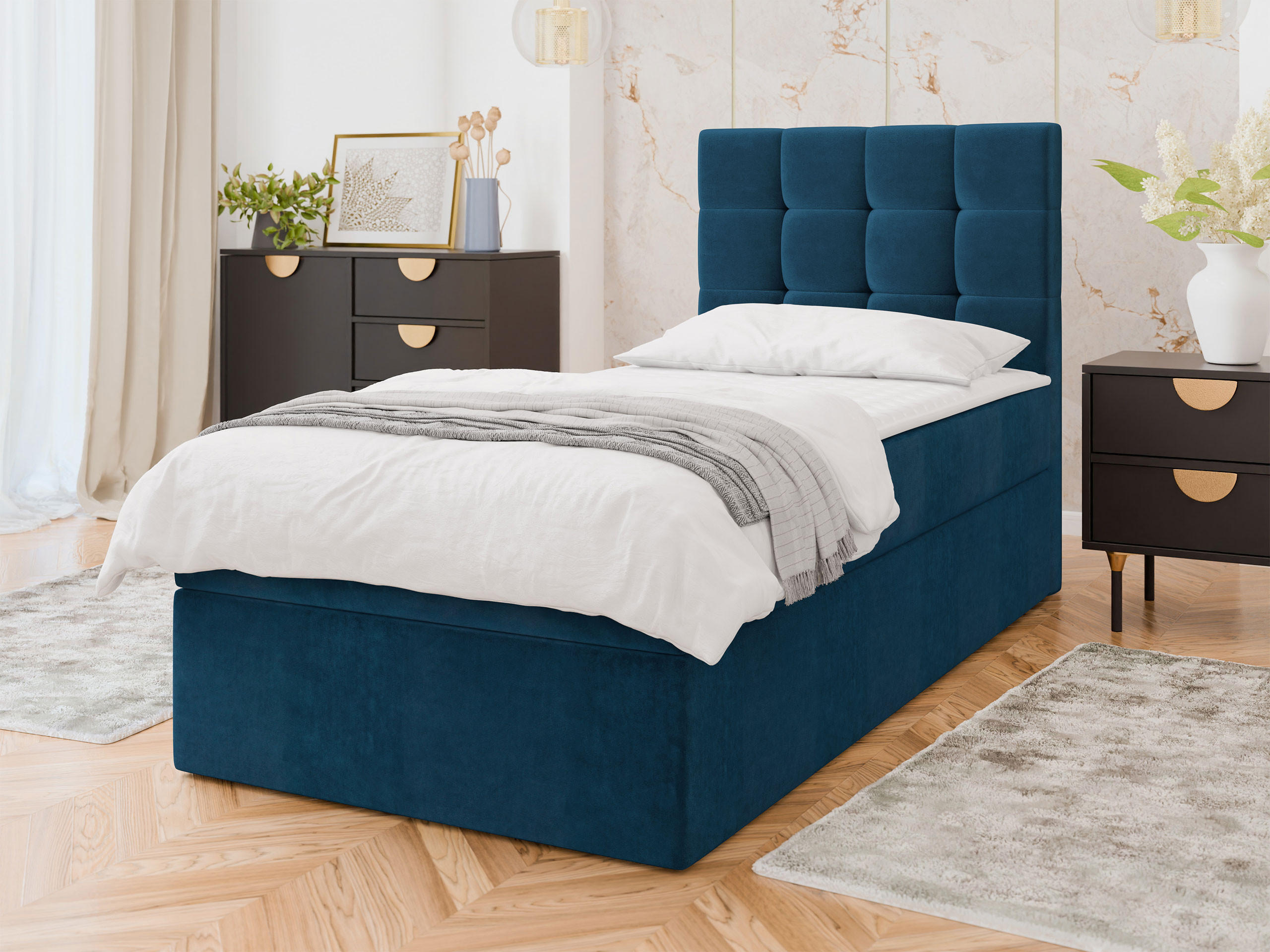 BOXBETT Luanda Single - Blau/Schwarz, Holz/Kunststoff (100/200cm) - MIRJAN24