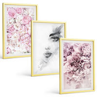 BILDER SET 3er Set - 40x60 cm Goldrahmen - Pfingstrosenporträt einer Frau in Schwarzweiß - Goldfarben, Kunststoff (40/60cm) - TULUP