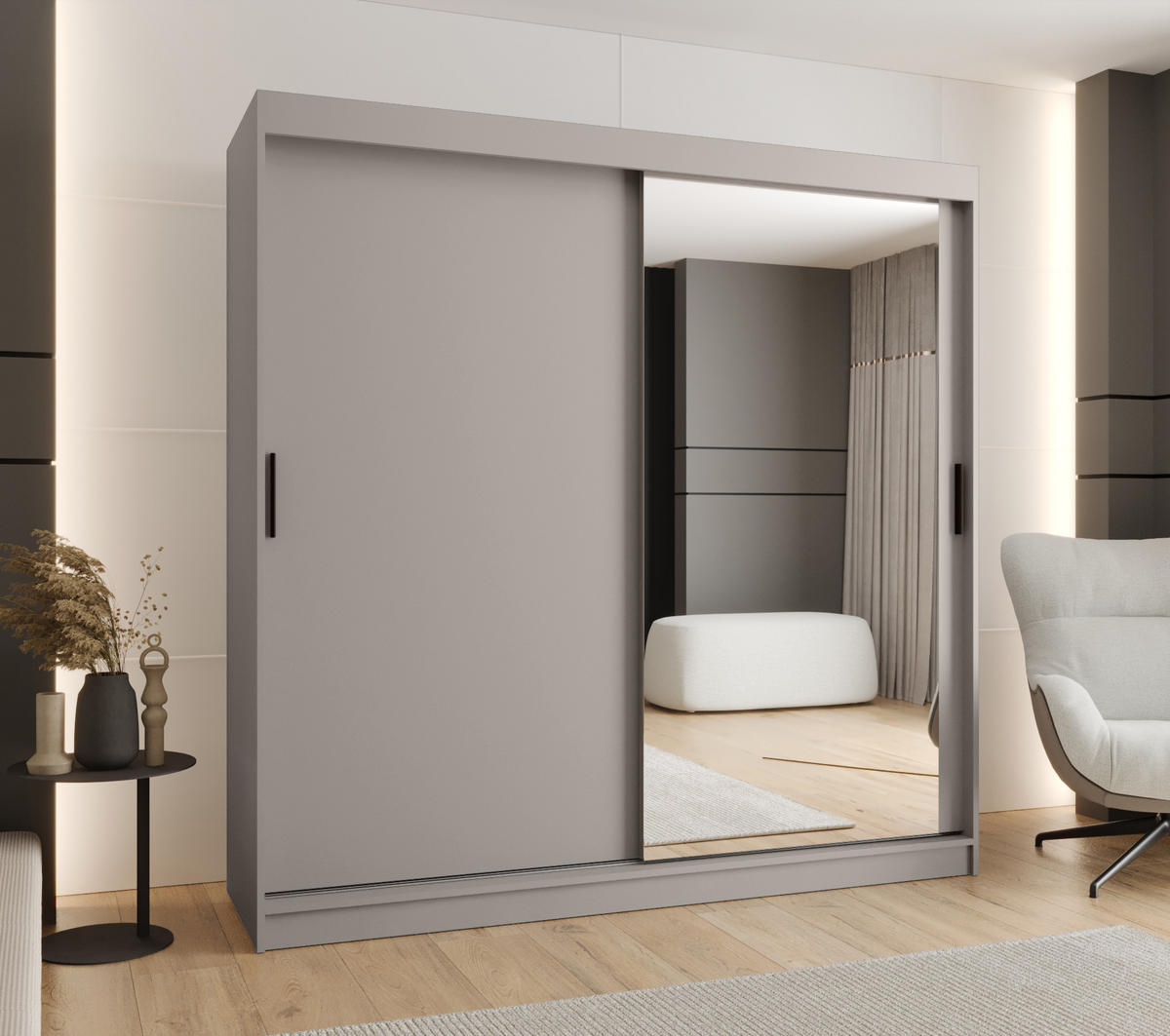 ŠATNÍ skříň s posuvnými dveřmi 200/200/62 2dveřová - černá/kašmírová, dřevo/plast (200/200/62cm)