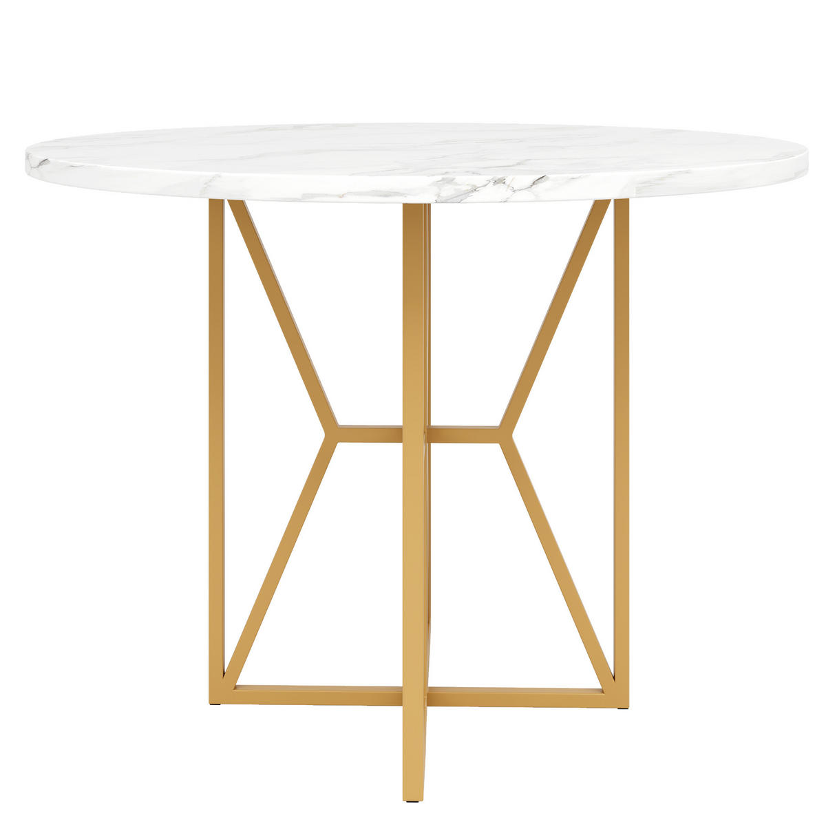 ESSTISCH 80x80x76 cm in Weiß und Gold aus MDF mit Marmoroptik auf goldfarbenen Metallbeinen - Goldfarben, Holzwerkstoff (80/80/76cm) - Modfu