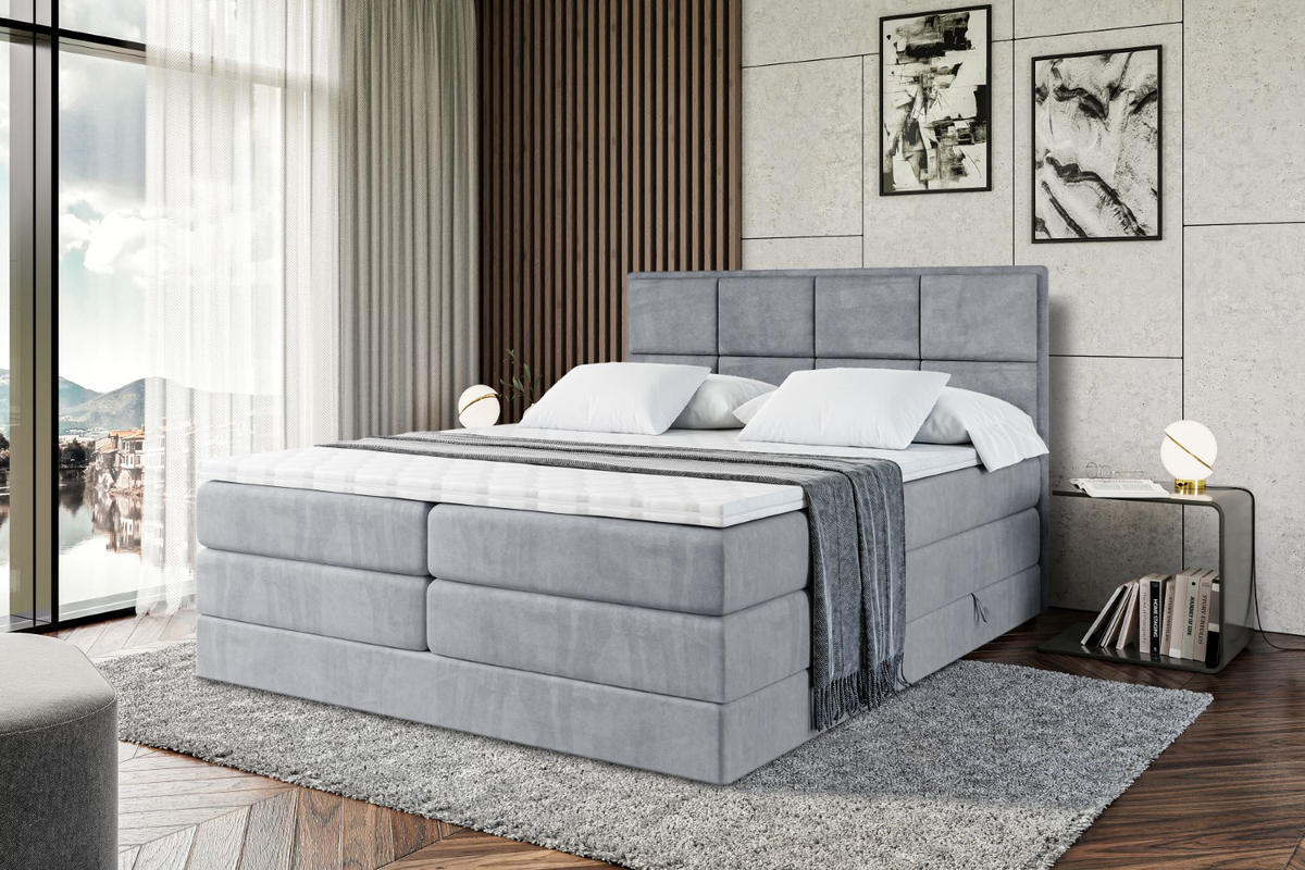 BOXSPRINGBETT NOVA KING - 160 x 200 - H3/H4 - Grau - Grau, Holzwerkstoff (160/200cm) - ALTDECOR