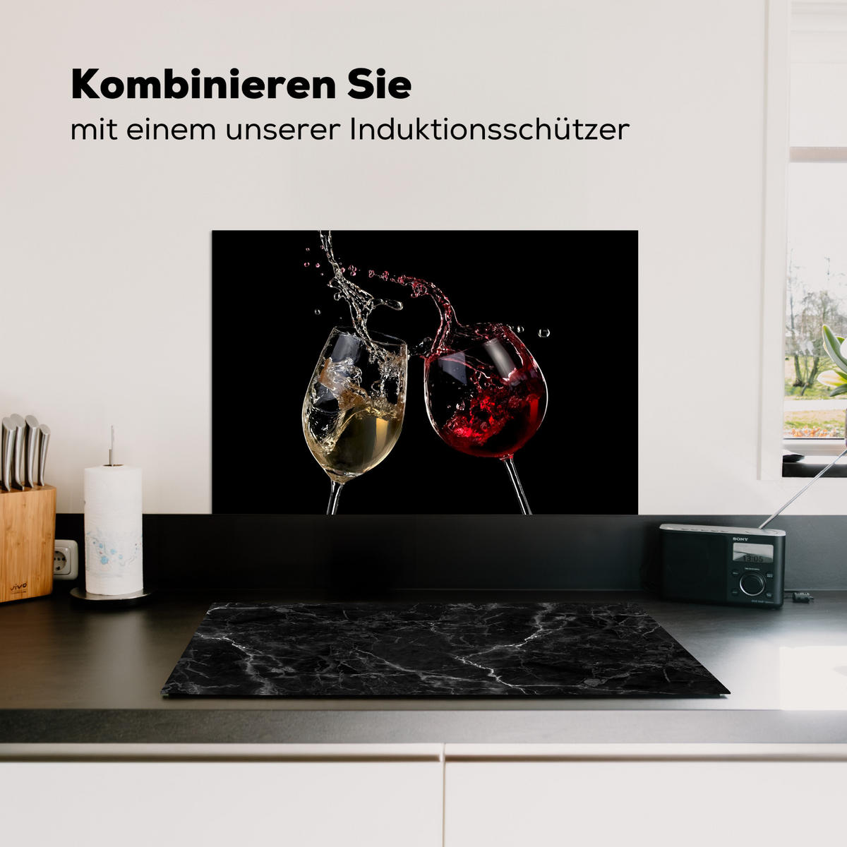 SPRITZSCHUTZ KÜCHE Rotwein - Weißwein - Glas - Schwarz 70x50 cm - Weinrot, Metall (70/0.3/50cm) - MuchoWow