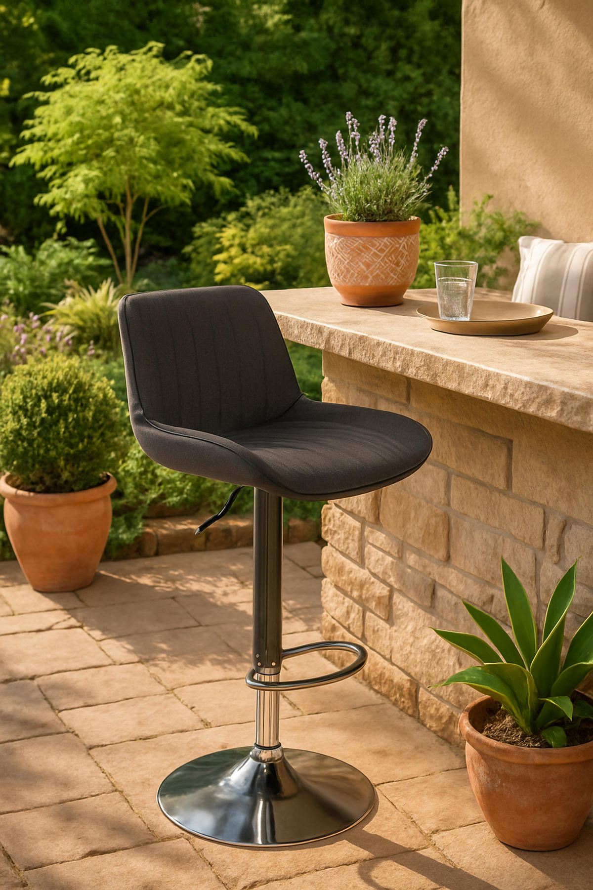 BARHOCKER 2er Set Lentos Stoff chrom dunkelgrau - Chromfarben/Dunkelgrau, Textil/Metall (50/108/50cm) - TPFLiving