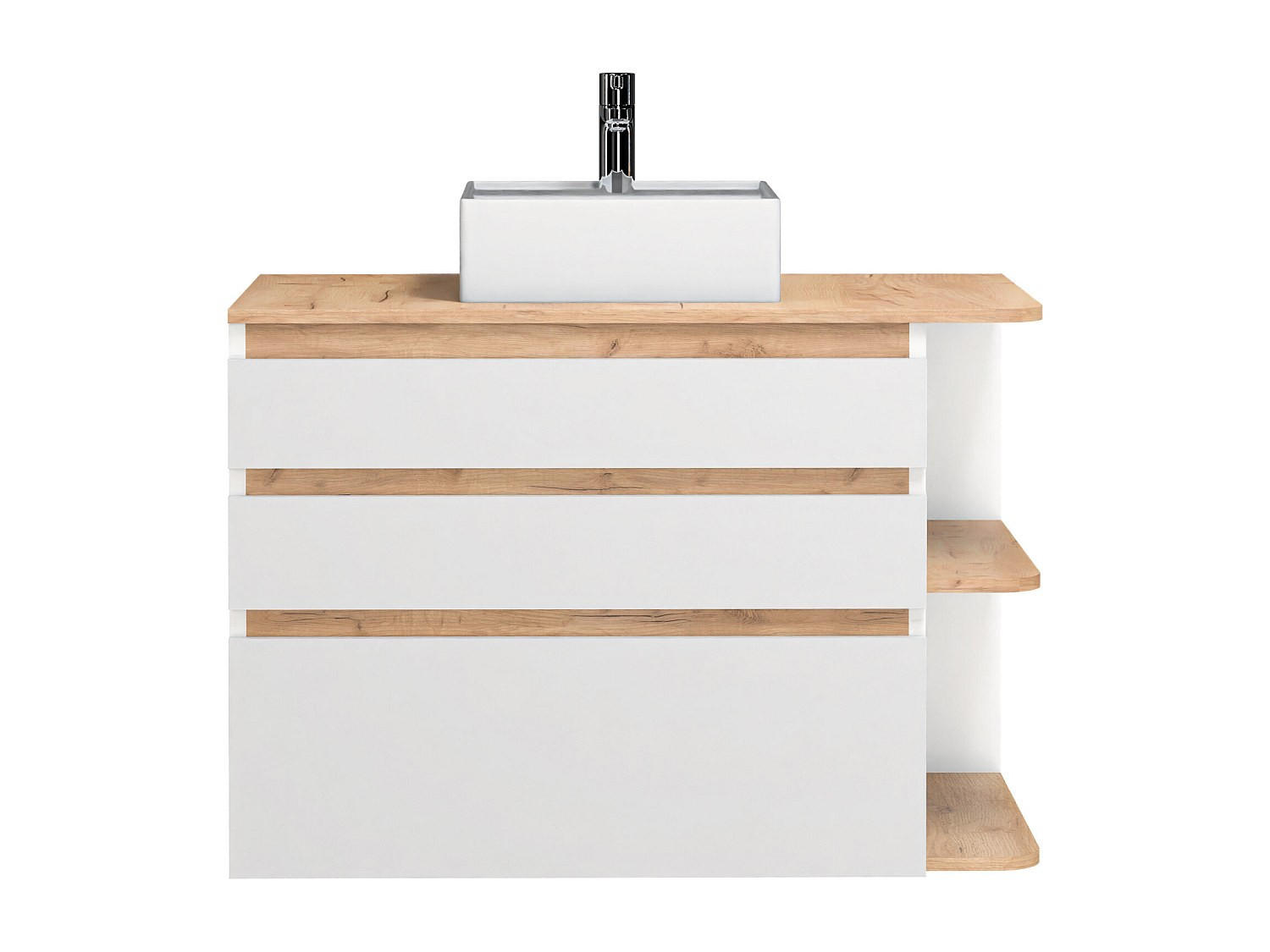 EINZELWASCHTISCH - 94 cm x 50 cm - Holz, Platte, Keramik - Naturfarben Hell, Weiß - ANIDA - Naturfarben/Weiß, Keramik/Holz (94/64/50cm) - Vente-Unique