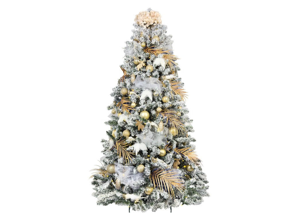WEIHNACHTSBAUM künstlicher 270 cm, SAMTELEGANZ II, mit 203-teiligem Weihnachtsbaumschmuck, inkl. Metallständer und Aufbewahrungsbox - Champagner/Silberfarben, Kunststoff/Metall (147/270cm) - LAALU