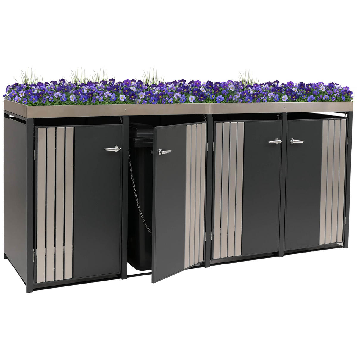 MÜLLTONNENBOX 4er mit Pflanzkasten HxBxT 125x260x84cm Anthrazit Edelstahl - Anthrazit, Metall (260/125/84cm) - PROREGAL