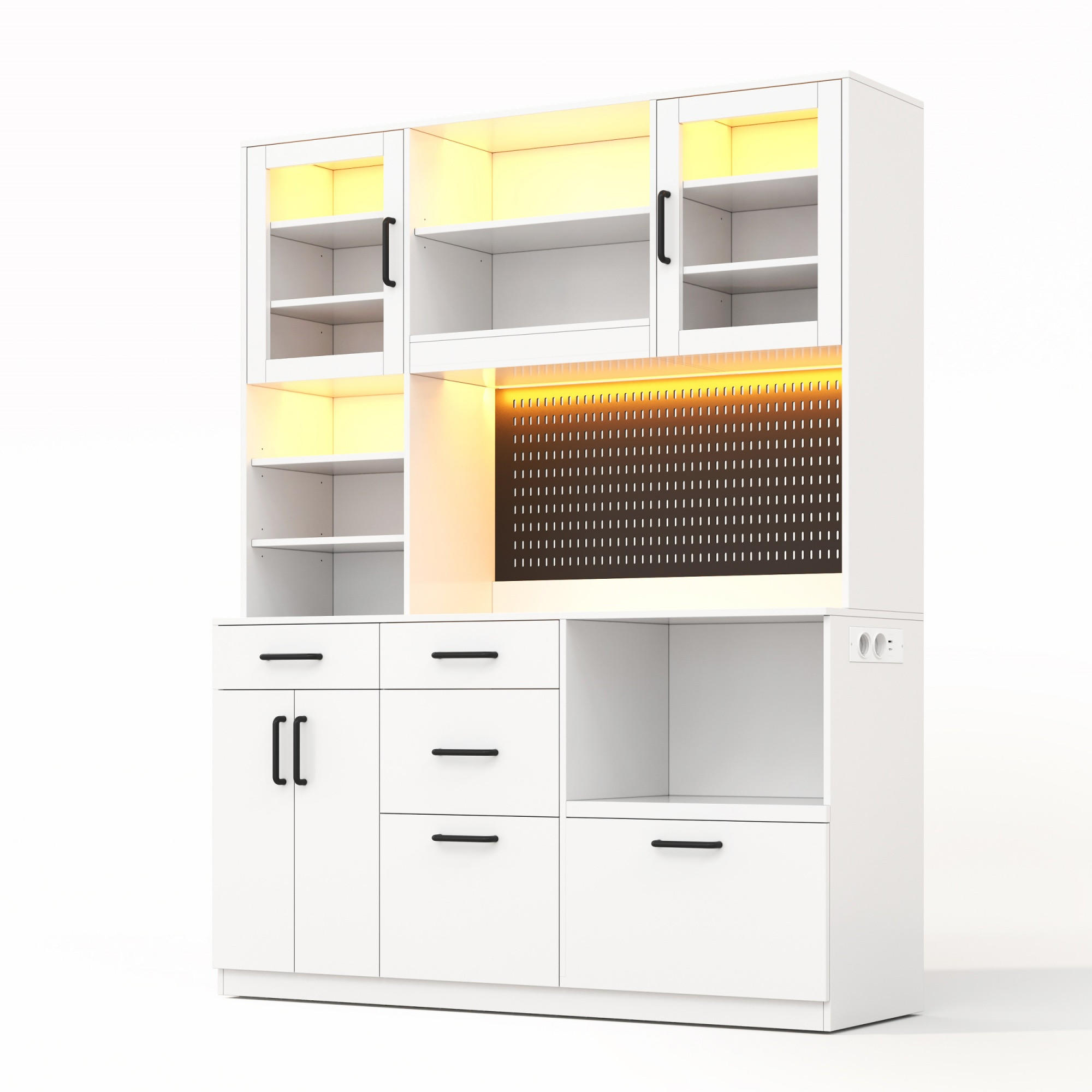 BUFFET DE-38693 105/40/185 cm LED-Beleuchtung und 5 Schubladen Weiß - Weiß, Holzwerkstoff (145/185/40cm) - ComfortXL