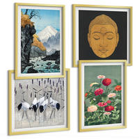 BILDER SET 4er Set - 50x50 cm & 40x60 cm Goldrahmen - Japanische Natur und Japandi-Stil - Goldfarben, Kunststoff (50/50cm) - TULUP