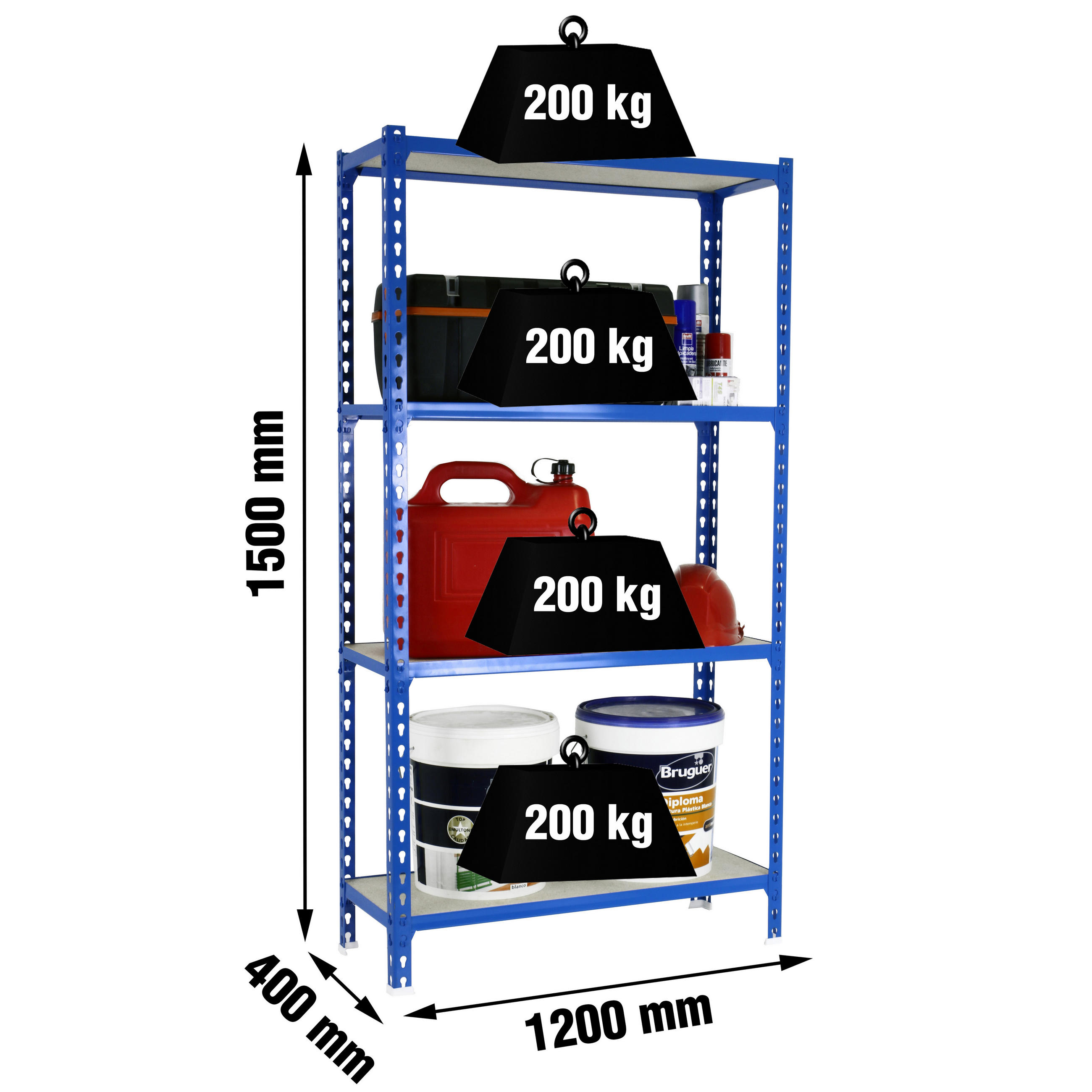 SCHWERLASTREGAL Mid Muli HxBxT 150 x 120 x 40 cm 4 Fachböden Fachlast 200 kg Blau - Blau, Metall (120/150/40cm) - PROREGAL