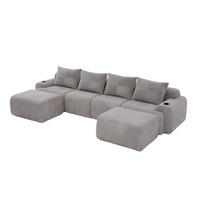 MODULÁRNA Sedacia zostava z menčestru, 333/174/80 cm svetlosivá, 4-miestna s 2 taburetkami - svetlosivá, textil (174/80/333cm) - BEAOK