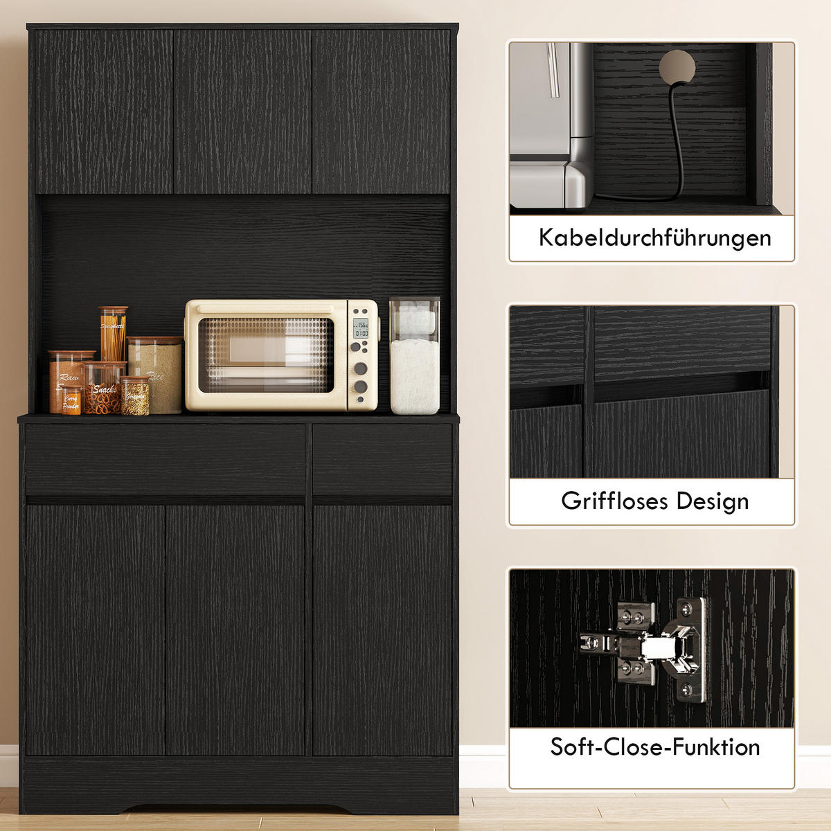 KÜCHENSCHRANK aus Spanplatte MDF 100/38/180 cm Schwarz - Schwarz, Holz/Holzwerkstoff (38/180/100cm) - HOMCOM