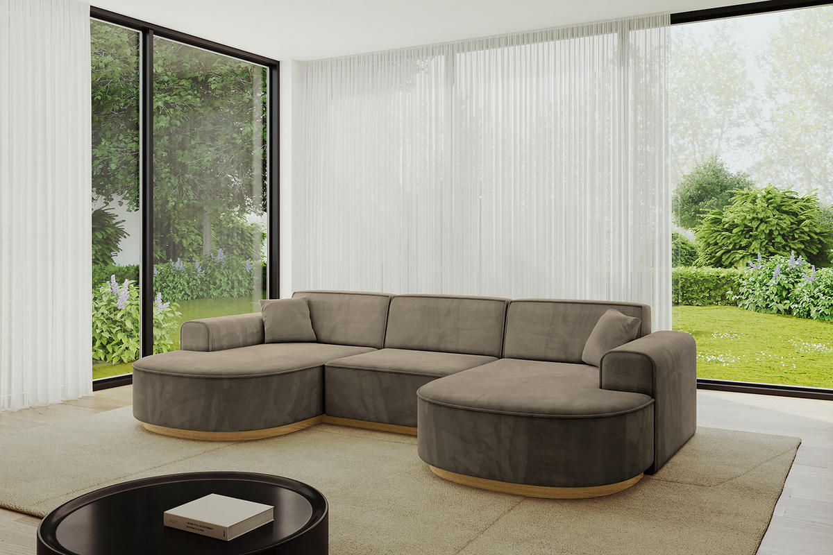 WOHNLANDSCHAFT MARI-U1-v2 - 303x171x83 cm Dunkelbraun Velours - Dunkelbraun, Holzwerkstoff/Textil (303/83/171cm) - ALTDECOR