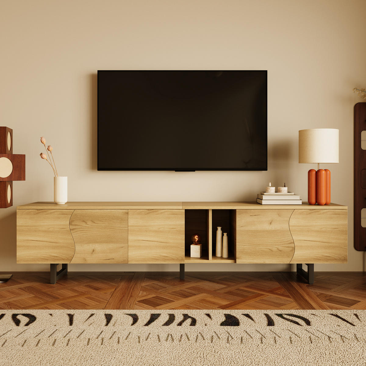 TV-SCHRANK mit Stauraum 191 x 38 x 46,5 cm Holzoptik Natur - Braun, Holzwerkstoff (38/46.5/191cm) - Beauniv