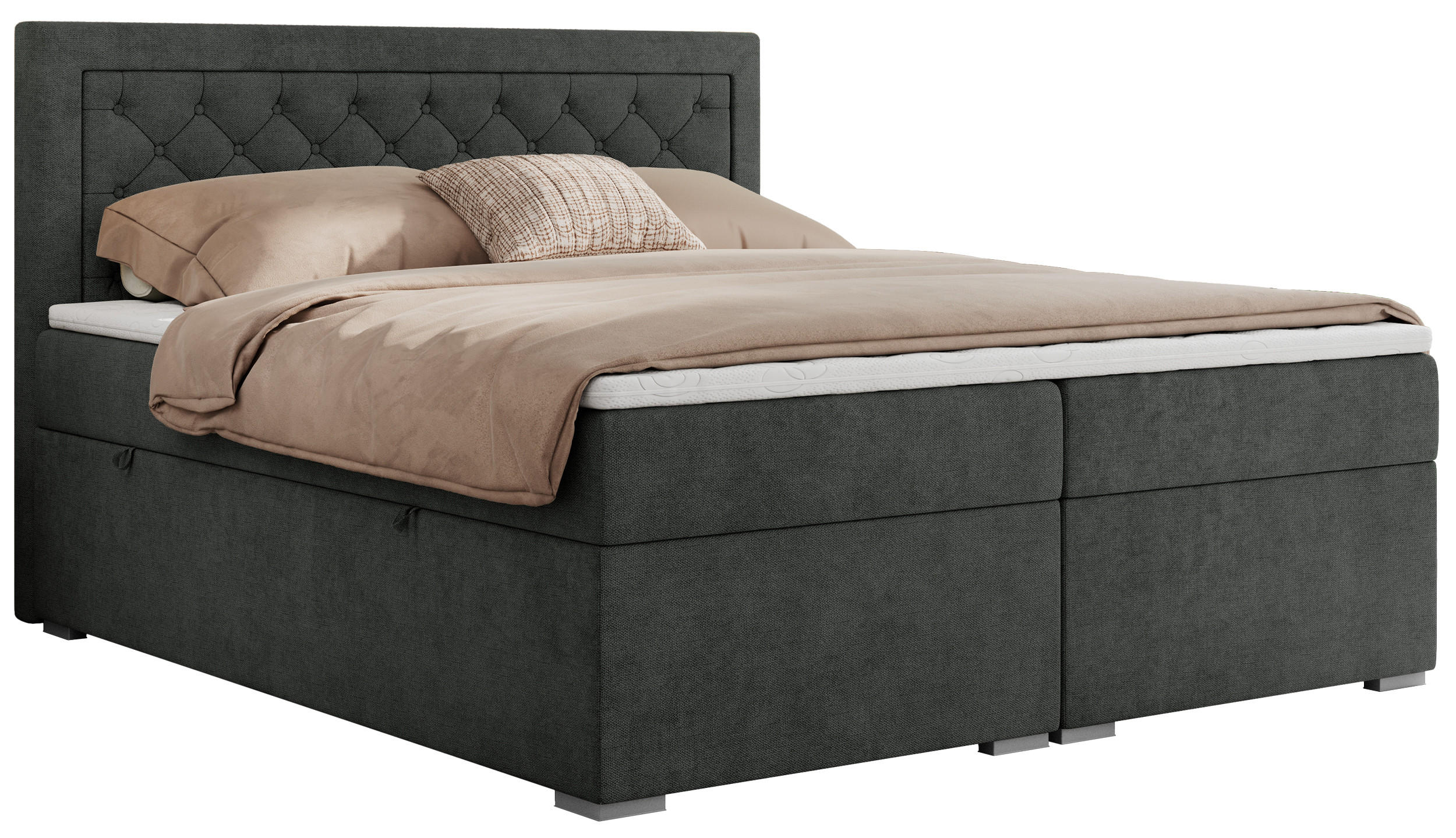 BOXBETT JASIR 120/200 - Dunkelgrau Strukture - H3 - Dunkelgrau, Holz/Textil (120/200cm) - MKS