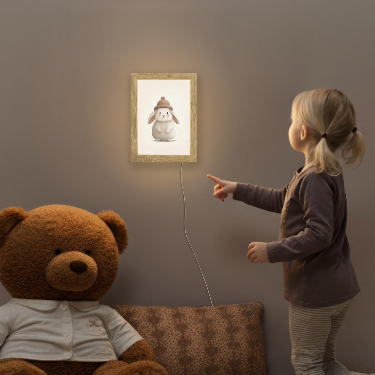 NACHTTISCHLAMPE Kaninchen - Hut - Ohren - Beige 15x20 cm - Creme, Holzwerkstoff (8/15/20cm)