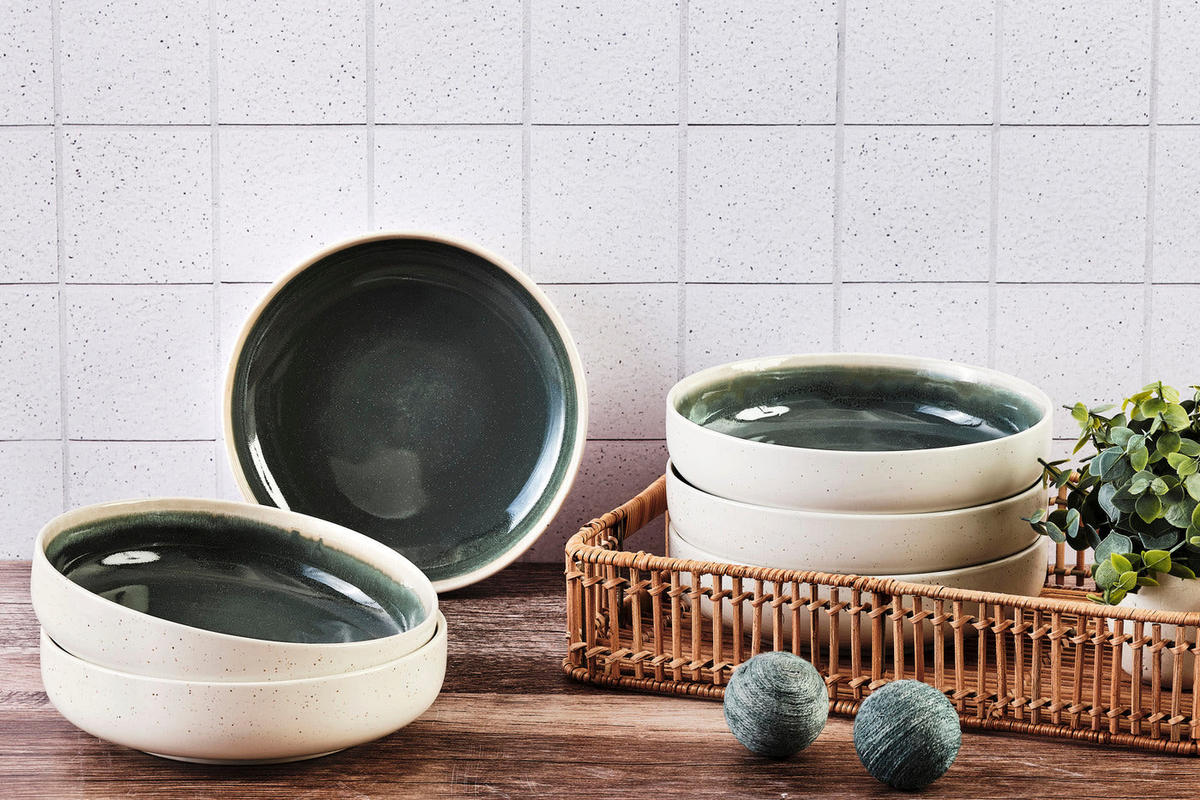 SCHALEN Oxygen Ø22cm - 6er-Set - Graugrün - Grün, Keramik - Björn