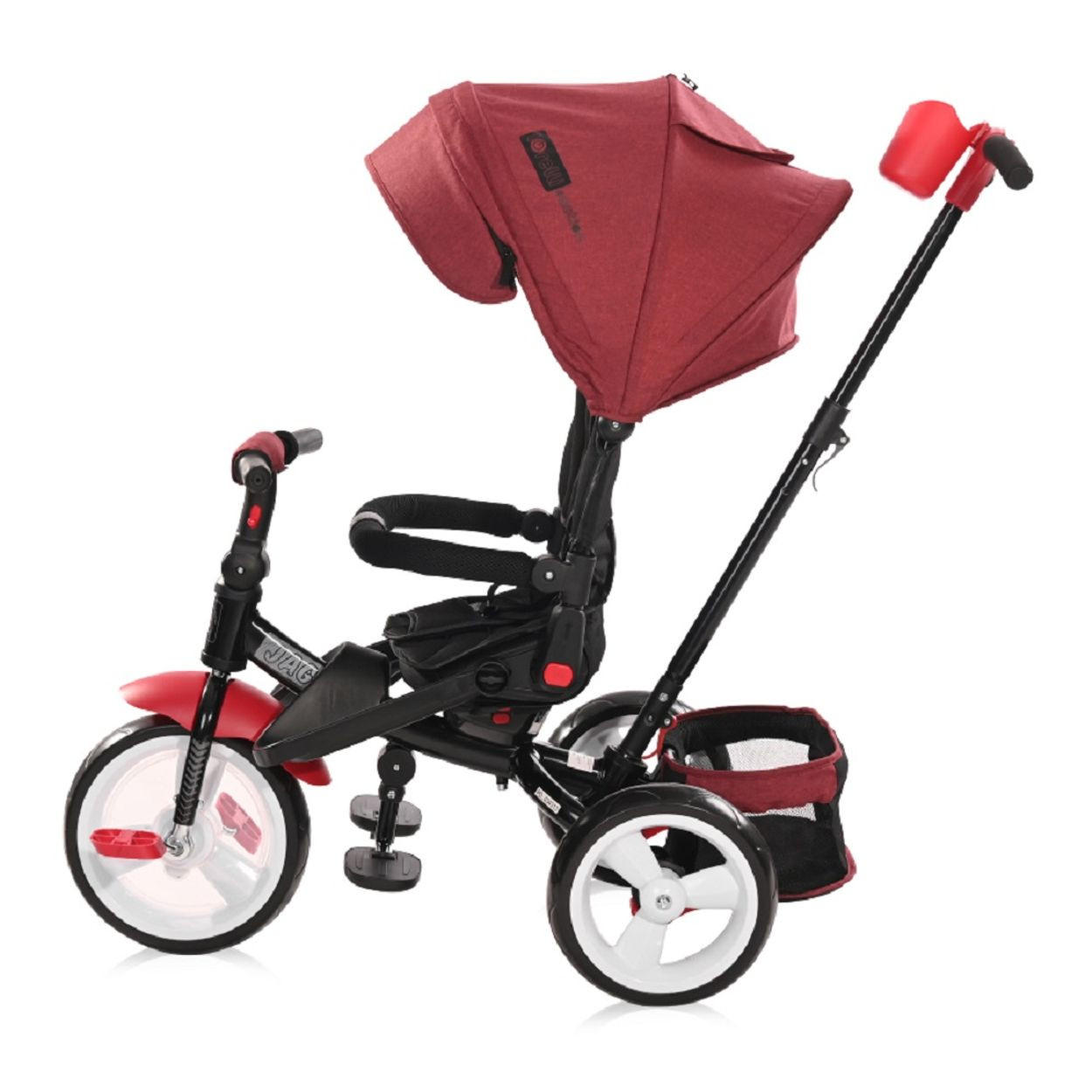 DREIRAD Jaguar 4 in 1 rot/schwarz Schiebestange Sitz drehbar, verstellbar, Faltdach - Rot, Metall (120/53/103cm) - Lorelli