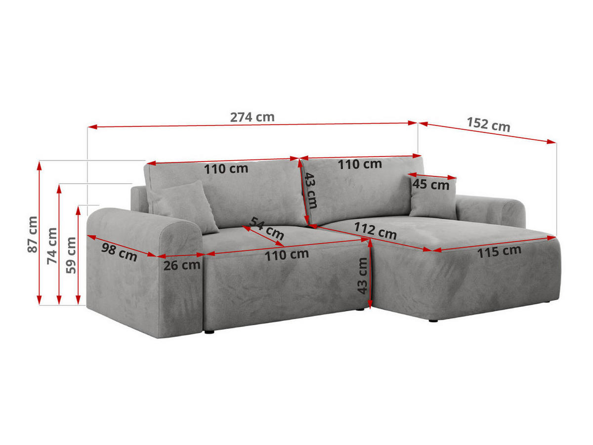 ECKSOFA NELSON Hellgrau Velvet - Hellgrau/Schwarz, Kunststoff/Textil (274/152cm) - MKS