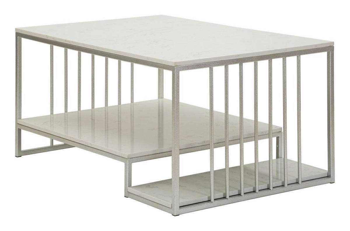 COUCHTISCH Kayseri, silberfarben und weiß, Eisen und Marmor, 90 x 45 x 60 cm - Silberfarben/Weiß, Stein/Metall (45/90/60cm) - Mauro Ferretti