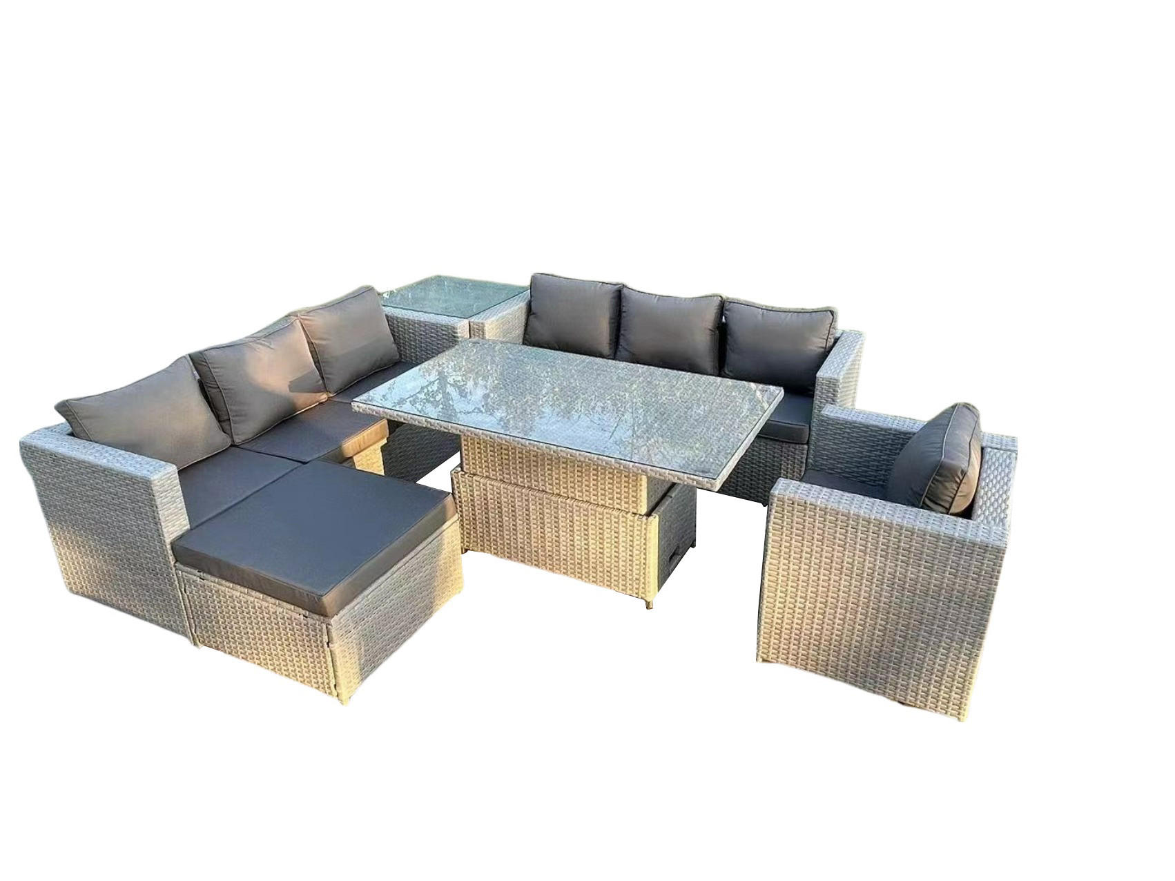 GARTENMÖBEL SET Polyrattan Helles Grau 8-Sitzer - Hellgrau, Metall - Fimous