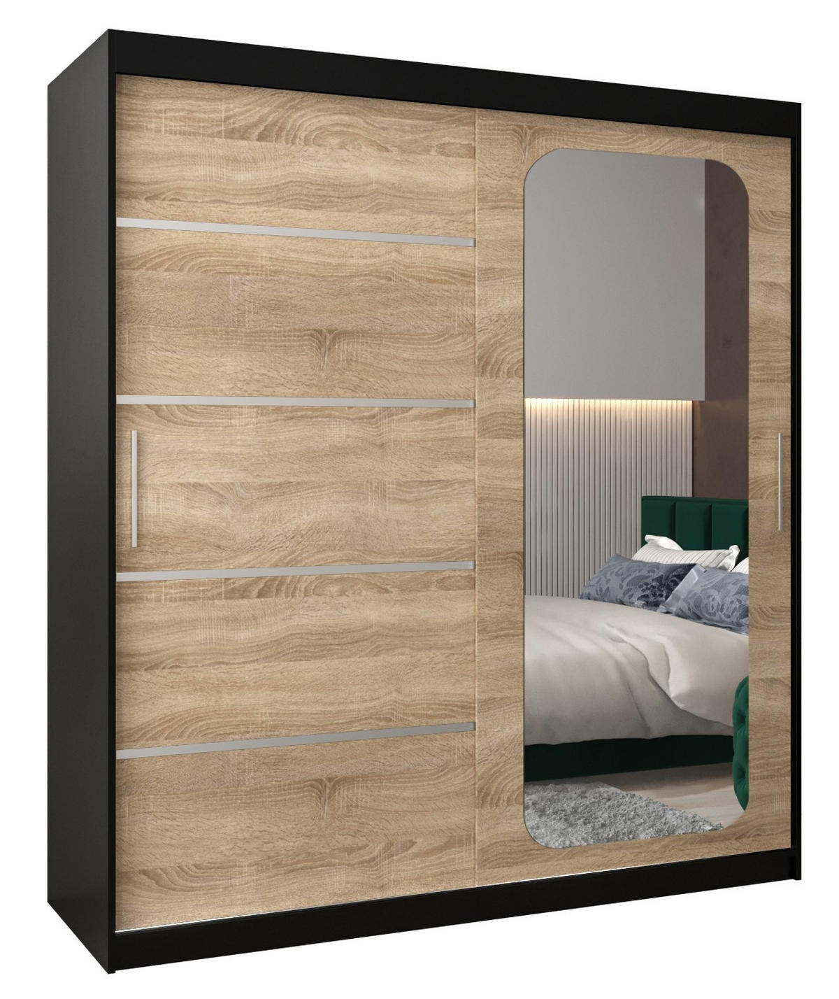 SCHWEBETÜRENSCHRANK 200/180/62 2-türig - Silberfarben/Schwarz, Holz/Kunststoff (180/200/62cm) - Abiks Möbel