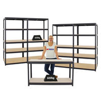 WERKBANK Big Dino höhenverstellbar & 4x SCHWERLASTREGAL Slim Elephant M Set Fachlast bis zu 600 kg Schwarz - Schwarz, Metall (450/180/60cm) - PROREGAL