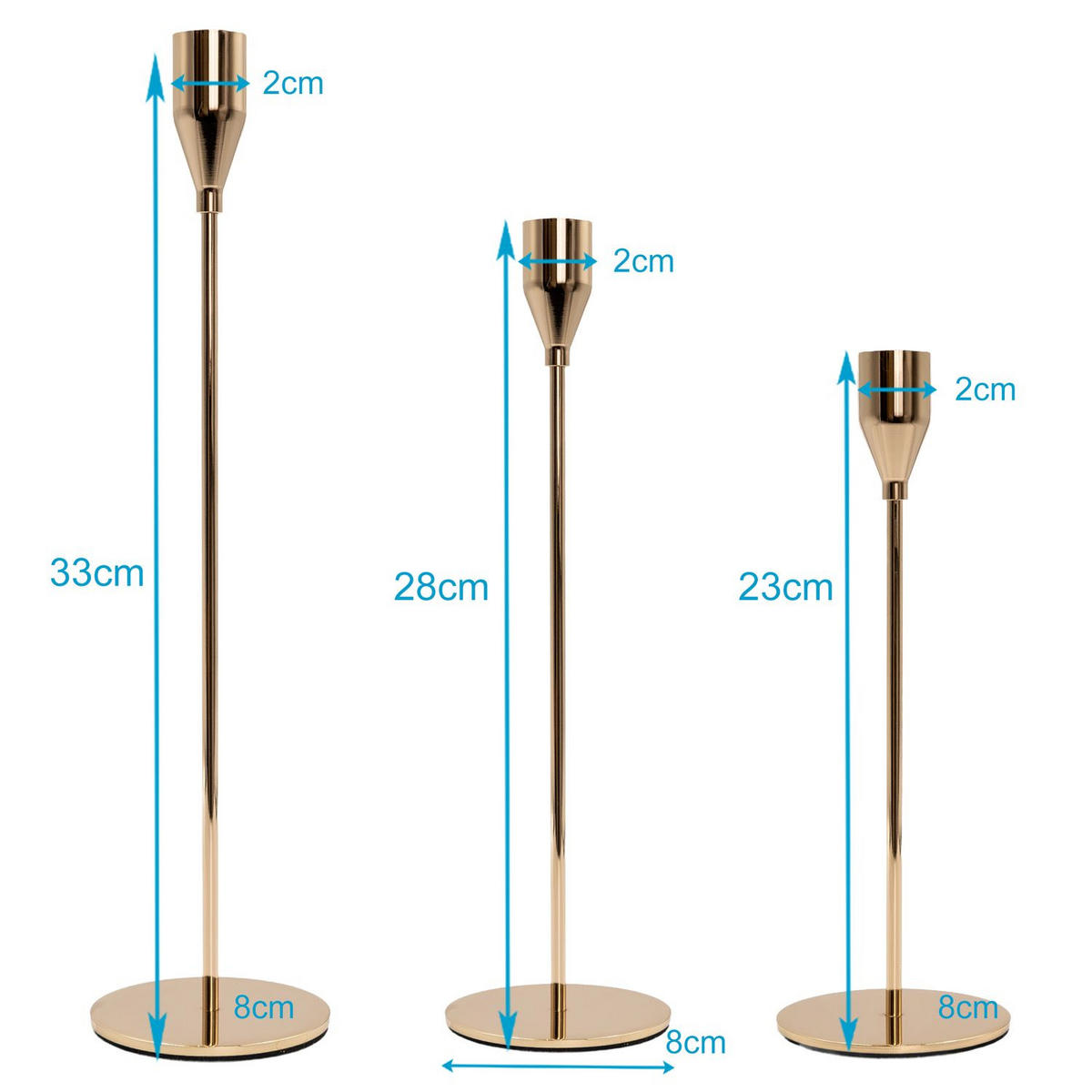 KERZENSTÄNDER 33/28/23 cm (3er-Set) - Roségold, Metall (8/33/8cm) - Intirilife