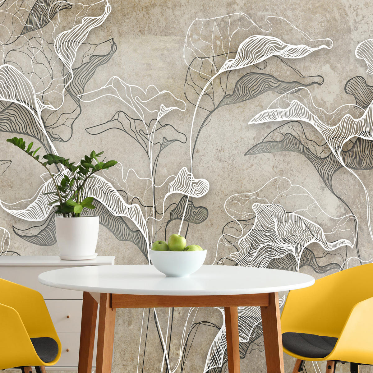 FOTOTAPETE Abstrakte Blätter Beton Optik 350x256 - Beige/Braun, Papier (350/256cm) - Muralo