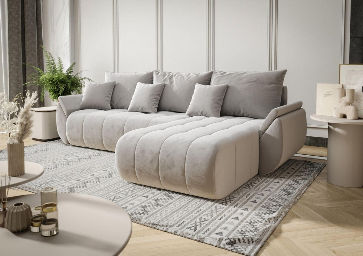 ECKSOFA Akita - Hellgrau, Holzwerkstoff/Textil (280/185cm) - Fun Möbel