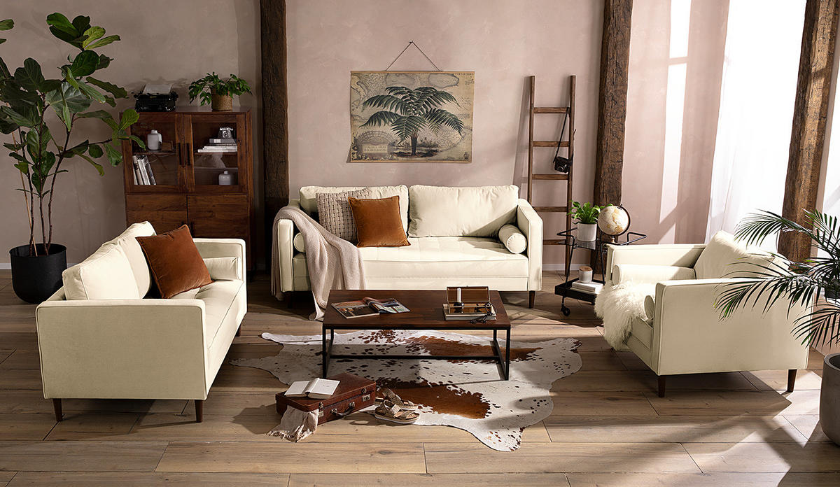 2-SITZER SOFA - Samt - Creme, Textil (150/80/86cm) - home24