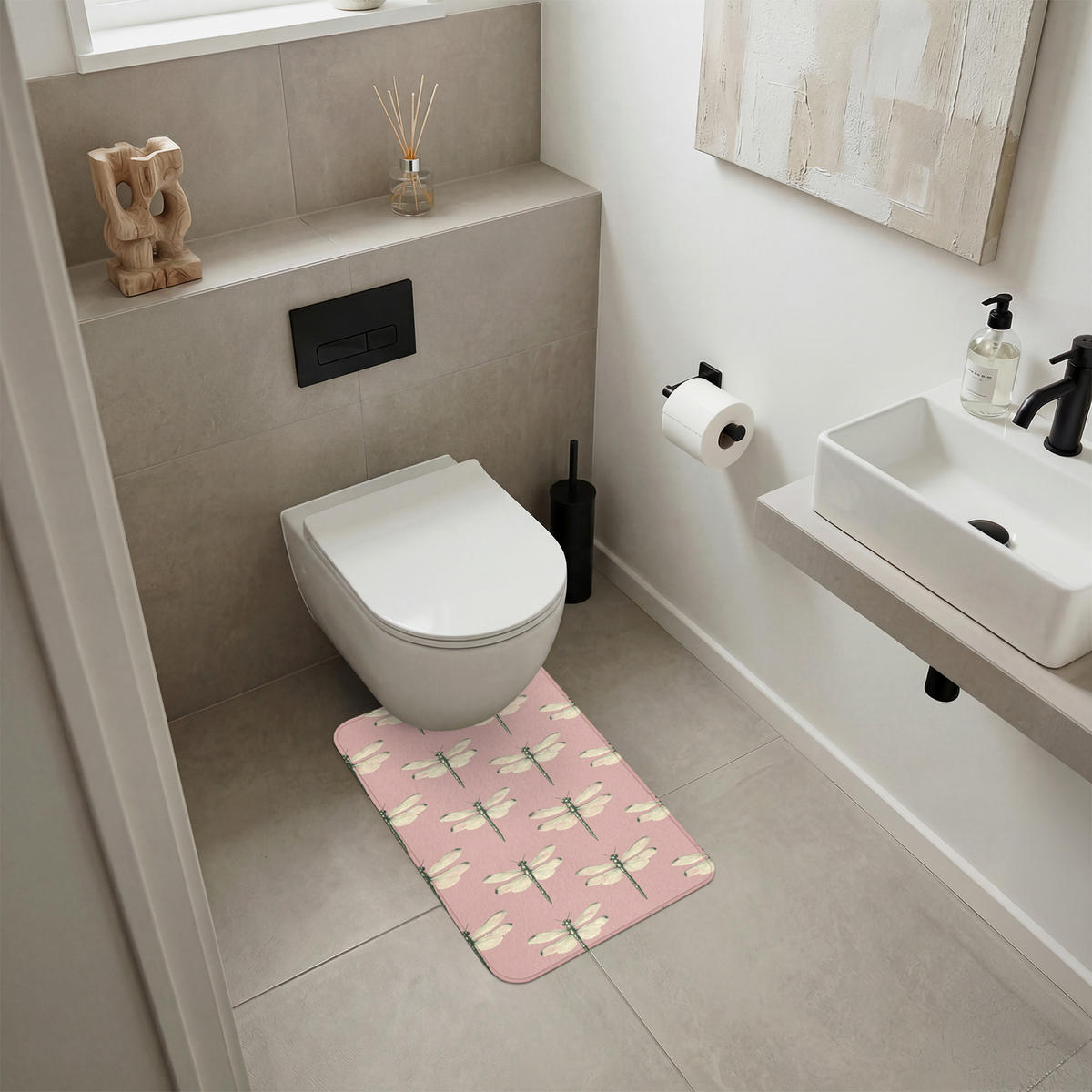 PREDLOŽKA PRED WC Zvončeky - vzor - ružová 40x60 cm - ružová, textil/plast (40/1cm) - OnlyWow