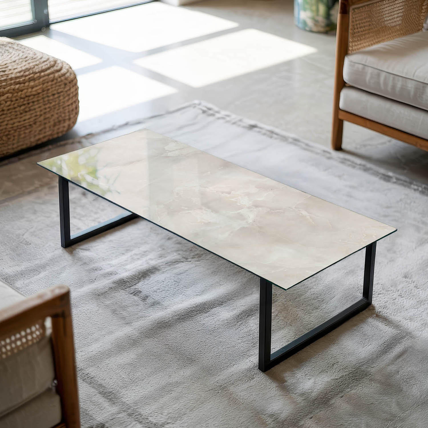TISCHPLATTE 125x50 cm Marmorstruktur mit Textur - Creme, Glas (125/50/0.4cm) - TULUP