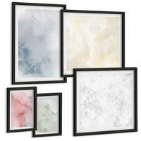 BILDER SET 5er Set - 50x50 cm & 20x30 cm & 40x60 cm Schwarzer Rahmen - Aquarellfarben in Pastellfarben - Schwarz, Kunststoff (40/60cm) - TULUP