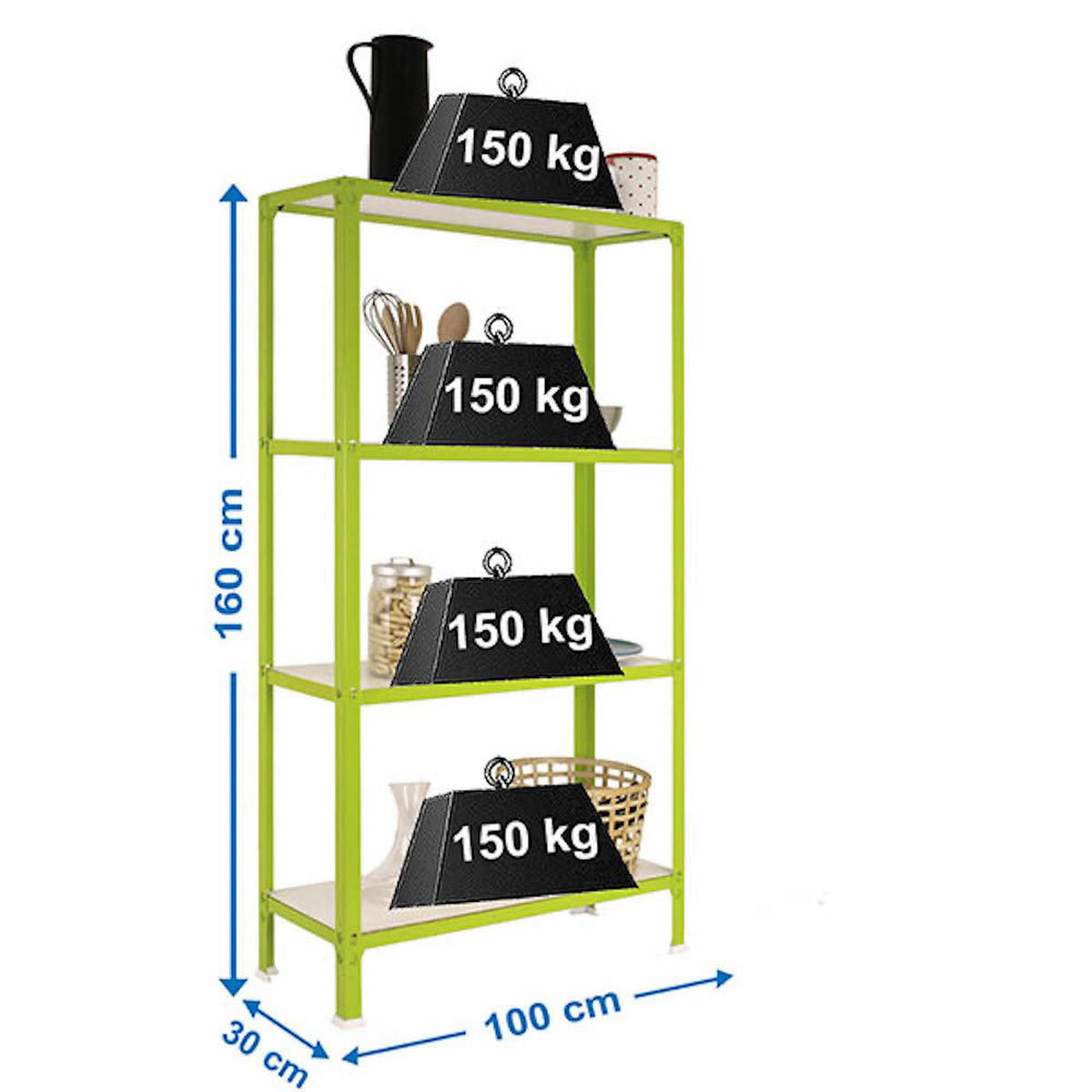WOHNREGAL Living Koala Wood mit 4 Fachböden HxBxT 160 x 100 x 30 cm Grün/Weiß - Grün, Metall (100/160/30cm) - PROREGAL