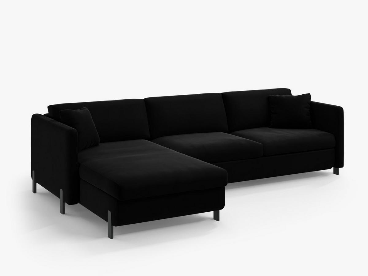 ECKSOFA ausklappbar links Gloria aus Samt schwarz 4 Sitzplätze - Schwarz, Textil (260/170cm) - Micadoni