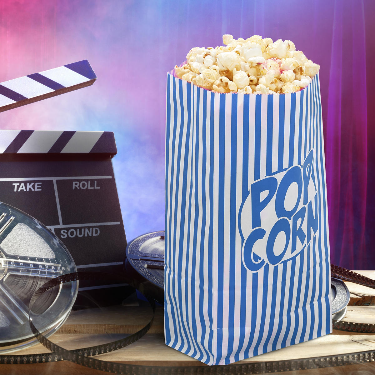 144XPOPCORNTÜTEN - Blau, Papier (13/26/8cm) - Relaxdays