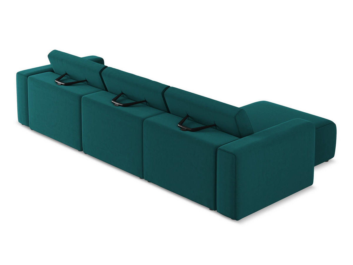 ECKSOFA Links Samt Stoff Blau - Blau/Petrol, Kunststoff/Textil (167/314cm) - Makamii